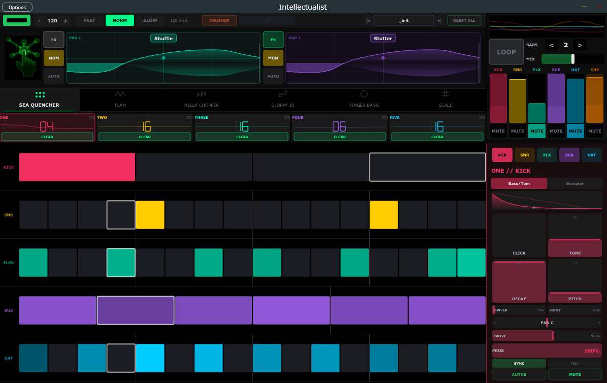 Intellectualist - 5-channel drum machine and live performance synthesizer